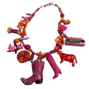 Citrus Witchcraft Unique Vintage 90s Toy Charm Necklace Orange Pink Kidcore